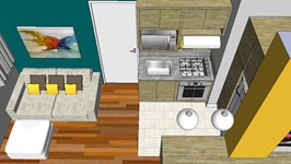 3D sala e cozinha